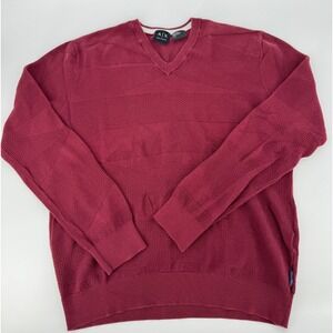 A|X Armani Exchange Men's V-Neck Sweater Large Textured Knit‎ Maroon